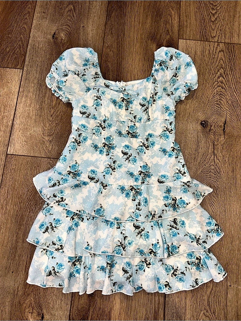 Zunie Girls Floral Tiered Dress Blue & White Size 7 Like New